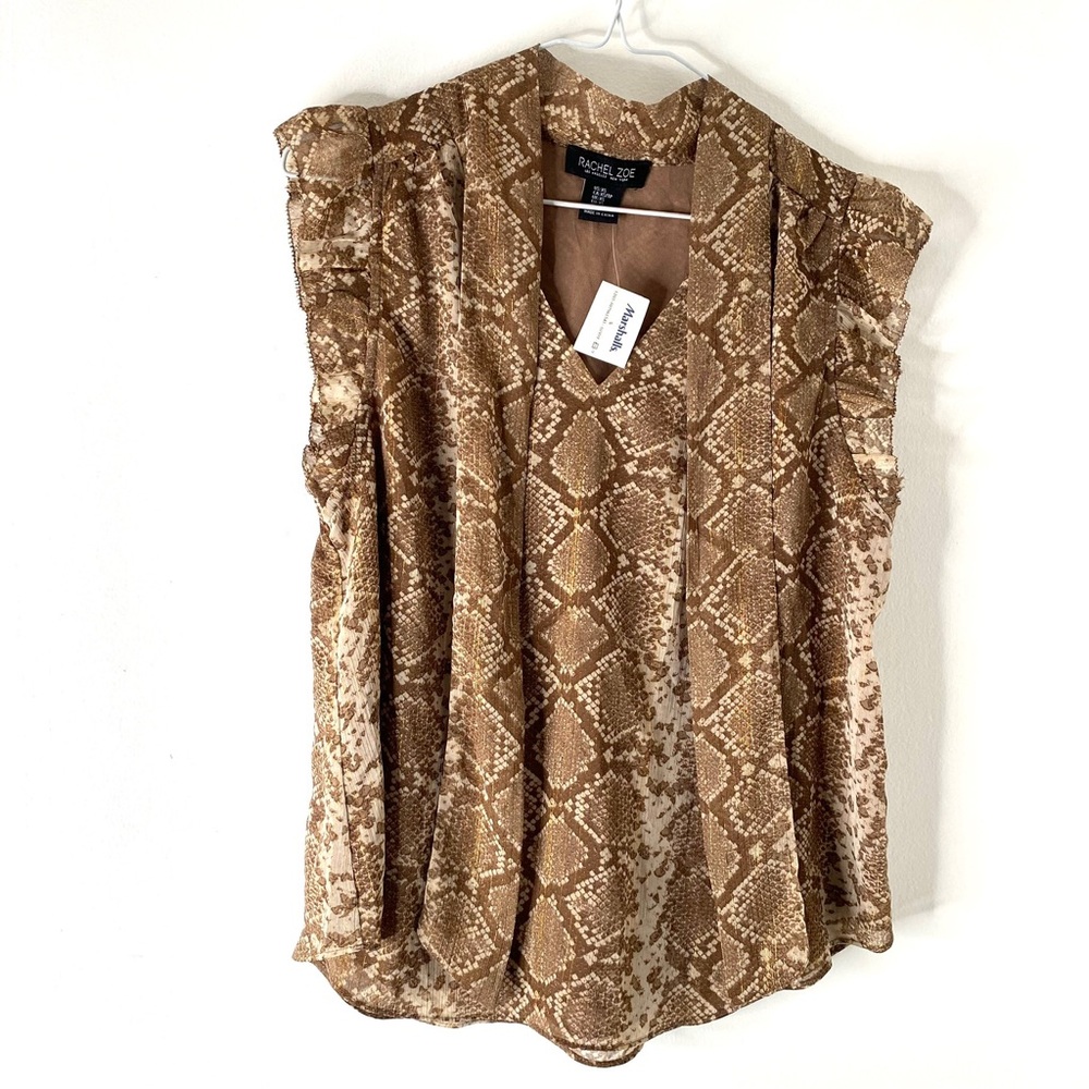Rachel Zoe Brown Snakeskin Tie Front Blouse NWT